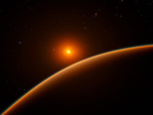  Artist’s impression of the exoplanet LHS 1140b, which orbits a red dwarf star 40 light-years from Earth and may be the new holder of the title “best place to look for signs of life beyond the Solar System”.  ESO/spaceengine.org, CC BY 4.0, via Wikimedia Commons