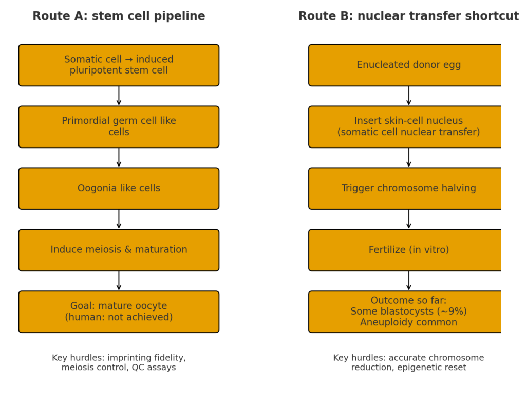 Two routes to lab made human eggs