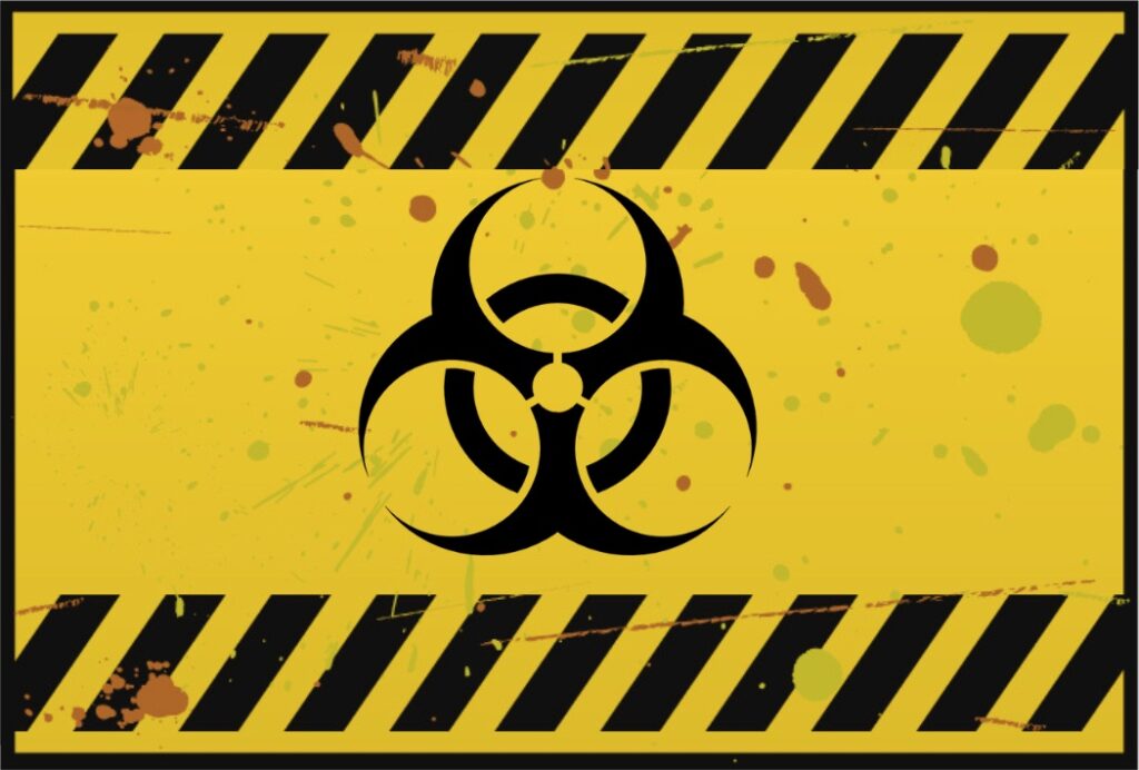 Biohazard sign connoting the potential dangers of biohacking.